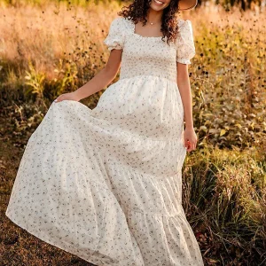 Chicnmom Vestido para Fotos de Embarazadas Bohemio con Pliegues y Estampado