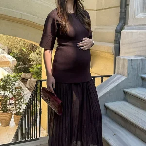 Chicnmom empalme Holgado Elegante Casual Plisado vestidos para embarazadas