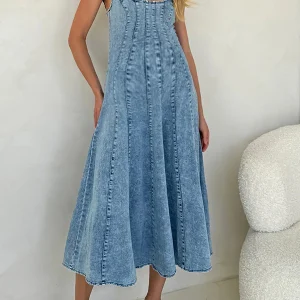 Chicnmom Vestido midi premamá Cremallera Azul