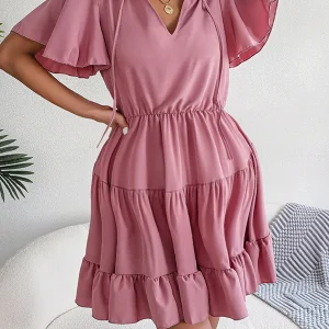 Chicnmom Vestidos mini Premamá Volantes Fluidez Trapecio Rosa